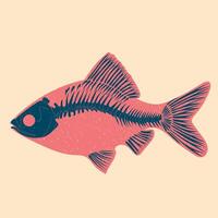 Skeleton of fish. Colorful cute screen printing effect. Riso print effect. illustration. Graphic element for fabric, textile, clothing, wrapping paper, wallpaper, poster. vector