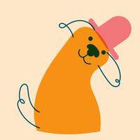 Dog, puppy in cap, hat. Avatar, badge, poster, logo templates, print. illustration in a minimalist style with Riso print effect. Flat cartoon style vector