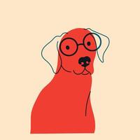 Dog, puppy in glasses. Avatar, badge, poster, logo templates, print. illustration in a minimalist style with Riso print effect. Flat cartoon style vector