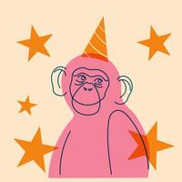 Monkey. Avatar, badge, poster, logo templates, print. illustration in flat cartoon style with Riso print effect. vector