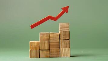 Wooden Blocks Forming Bar Chart and Upward Arrow Symbolizing Positive Business Trends photo