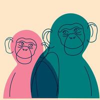 Monkey. Avatar, badge, poster, logo templates, print. illustration in flat cartoon style with Riso print effect. vector