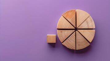 Wooden Blocks With Pie Chart Segments on a Purple Background Illustrating Financial Distribution for Investment Analysis photo