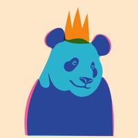 Panda in a crown. Avatar, badge, poster, logo templates, print. illustration in a minimalist style with Riso print effect. Flat cartoon style vector