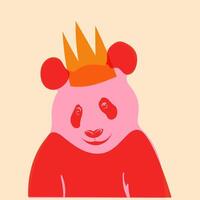 Panda in a crown. Avatar, badge, poster, logo templates, print. illustration in a minimalist style with Riso print effect. Flat cartoon style vector