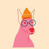 Dog, puppy in glasses. Avatar, badge, poster, logo templates, print. illustration in a minimalist style with Riso print effect. Flat cartoon style vector