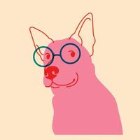 Dog, puppy in glasses. Avatar, badge, poster, logo templates, print. illustration in a minimalist style with Riso print effect. Flat cartoon style vector
