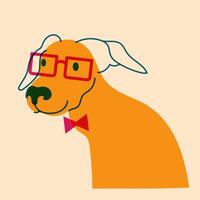 Dog, puppy in glasses. Avatar, badge, poster, logo templates, print. illustration in a minimalist style with Riso print effect. Flat cartoon style vector