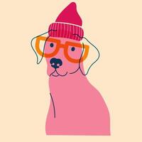 Dog, puppy in glasses. Avatar, badge, poster, logo templates, print. illustration in a minimalist style with Riso print effect. Flat cartoon style vector