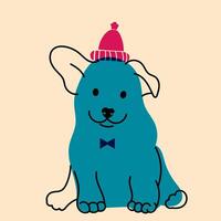 Dog, puppy in cap, hat. Avatar, badge, poster, logo templates, print. illustration in a minimalist style with Riso print effect. Flat cartoon style vector