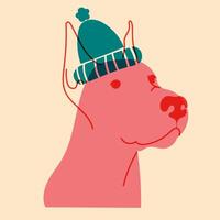 Dog, puppy in cap, hat. Avatar, badge, poster, logo templates, print. illustration in a minimalist style with Riso print effect. Flat cartoon style vector