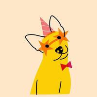 Dog, puppy in glasses. Avatar, badge, poster, logo templates, print. illustration in a minimalist style with Riso print effect. Flat cartoon style vector