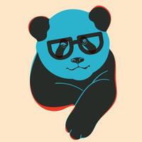 Panda in glasses. Avatar, badge, poster, logo templates, print. illustration in a minimalist style with Riso print effect. Flat cartoon style vector