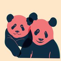 Pandas. Avatar, badge, poster, logo templates, print. Illustration with Riso print effect. Flat style vector