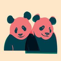 Pandas. Avatar, badge, poster, logo templates, print. Illustration with Riso print effect. Flat style vector