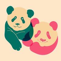 Pandas. Avatar, badge, poster, logo templates, print. Illustration with Riso print effect. Flat style vector