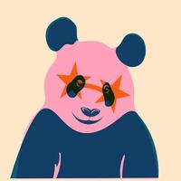 Panda in glasses. Avatar, badge, poster, logo templates, print. illustration in a minimalist style with Riso print effect. Flat cartoon style vector