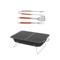 Barbecue grill, spatula, fork and tongs isolated on white background. Picnic set. vector