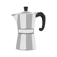 Italian metallic coffee maker isolated on white. Mocha coffee pot for making espresso coffee. Geyser coffee maker, Retro espresso machine symbol design. vector