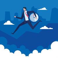 elegant businessman worker running with watch character vector
