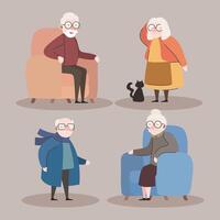 group of four grandparents seated in sofas characters vector