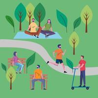 young people practicing activities in the park characters vector