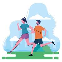 young couple running in the park characters vector