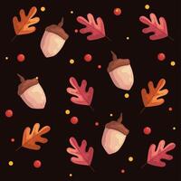 autumn leafs plants foliage and nuts pattern vector