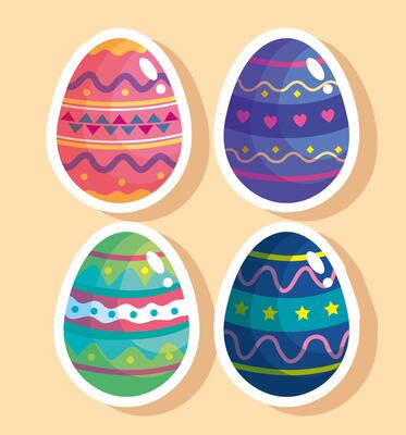 happy easter celebration bundle of four eggs painted