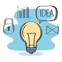 bulb with doodle style set icons vector