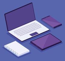 electronic device isometric workspace set icons vector