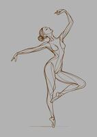 a graceful ballerina captured in a continuous line drawing. This minimalist illustration features a ballerina in a flowing pose, showcasing the beauty of dance through clean, vector