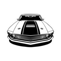 Front view classic car illustration,Black and white car for conceptual design vector