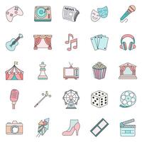 Entertainment icons set, Included icons as Camera, Amusement Park, Clapperboard, Guitar and more symbols collection, logo isolated illustration vector