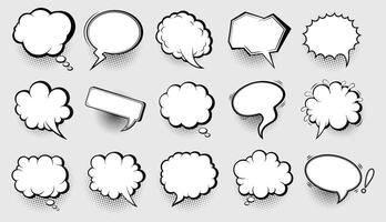 Collection of speech bubbles with black halftone shadows. vector