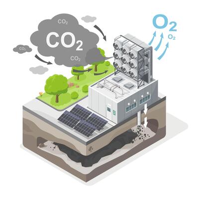 carbon capture CO2 to O2 and storage underground station eco industrial factory carbon credit friendly concept isometic isolated illustration