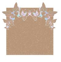 Craft Paper Note list with texture and Butterflies. Sheet template for notebook with metallic decor extending beyond the sheet. Scrapbooking, printing and gift label vector