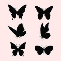 Butterflies set, black silhouettes on Pink background. Elements for icon, print, logo. Simple isolated design vector