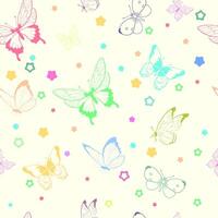 Butterfly seamless repeat pattern pastel design on white background. Random colorful butterfly silhouette, cute girly pastel pattern vector