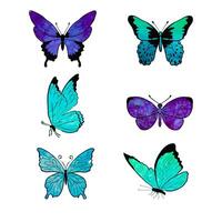 Simple beautiful Butterflies, design elements, Hand Drawn set. Design for print, sticker or web app. illustration on white background. Flat style isolated vector