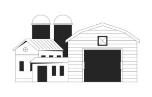 Farm buildings 2D cartoon object. Agricultural architecture. Farming husbandry structure isolated flat element white background. Facility of agricultural business color spot illustration vector