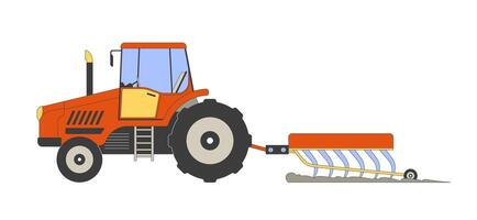 Tractor working in field 2D cartoon object. Powerful agricultural machine plowing soil isolated flat element white background. Machinery usage at farm industry color spot illustration vector