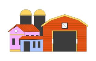 Farm buildings 2D cartoon object. Agricultural architecture. Farming husbandry structure isolated flat element white background. Facility of agricultural business color spot illustration vector