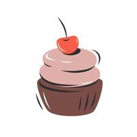 Cupcake and berries. illustration for logo, menu, recipe book, baking shop, cafe, restaurant. vector