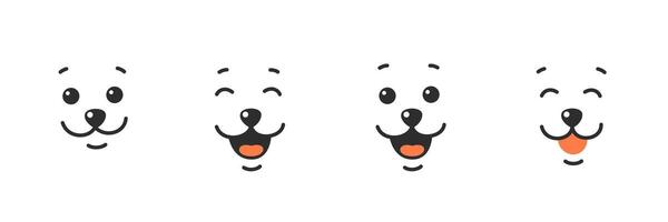 Various dog face icons. Happy pets face with cute smile, tongue hanging out, with open and closed mouth. vector