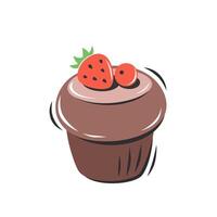 Cupcake and berries. illustration for logo, menu, recipe book, baking shop, cafe, restaurant. vector