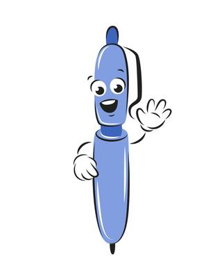 Happy cartoon pen smiles and greets. Knowledge and education concept. illustration for children design or school.
