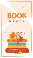 Layout design for bookstore, bookshop or library. Books with autumn bright leaves. vector