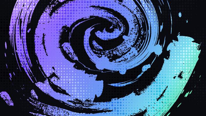 Abstract Sport Background with Cyan and Purple Gradient Brush Texture and Halftone Effect. Vibrant Grunge Background