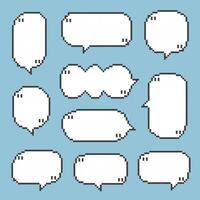 collection set of retro game 8bit pixel speech bubble balloon black and white color with quotation marks vector